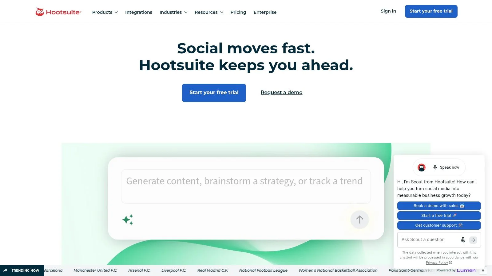 Hootsuite social media management interface for multi-network planning and engagement