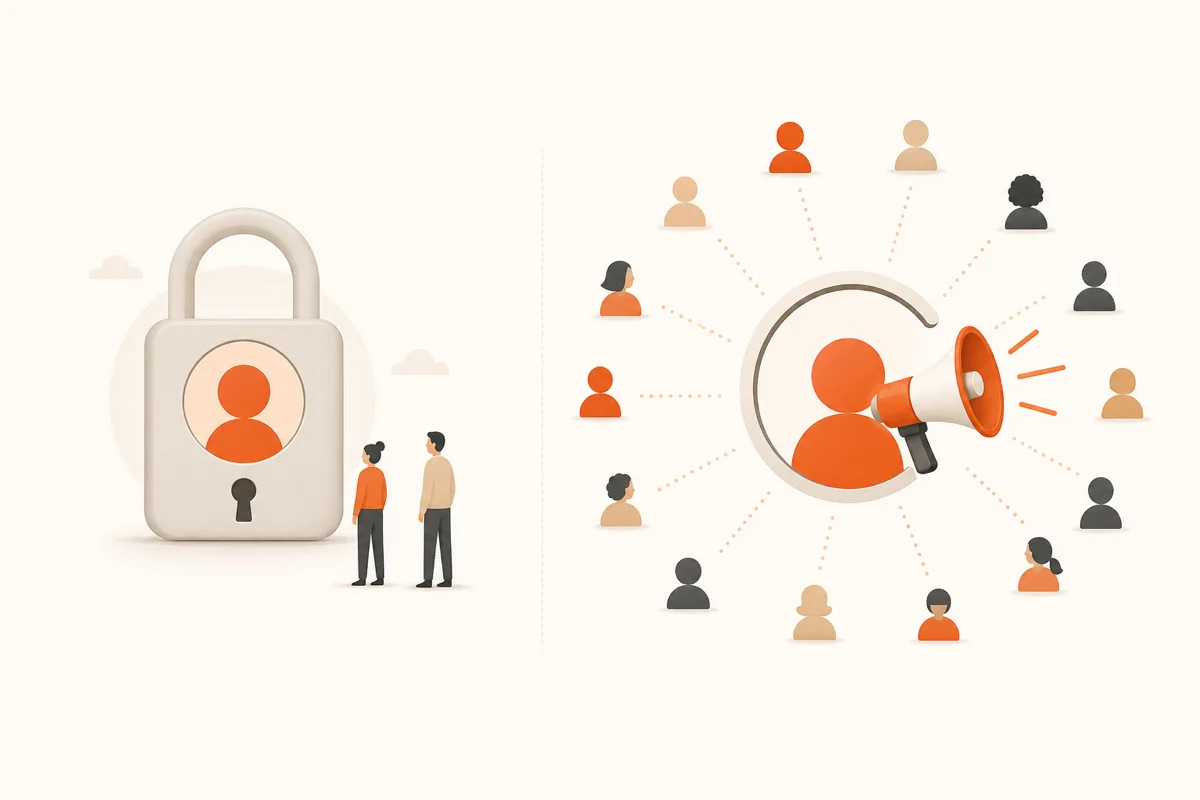 Before-and-after comparison of a protected X profile versus a public profile reaching more people