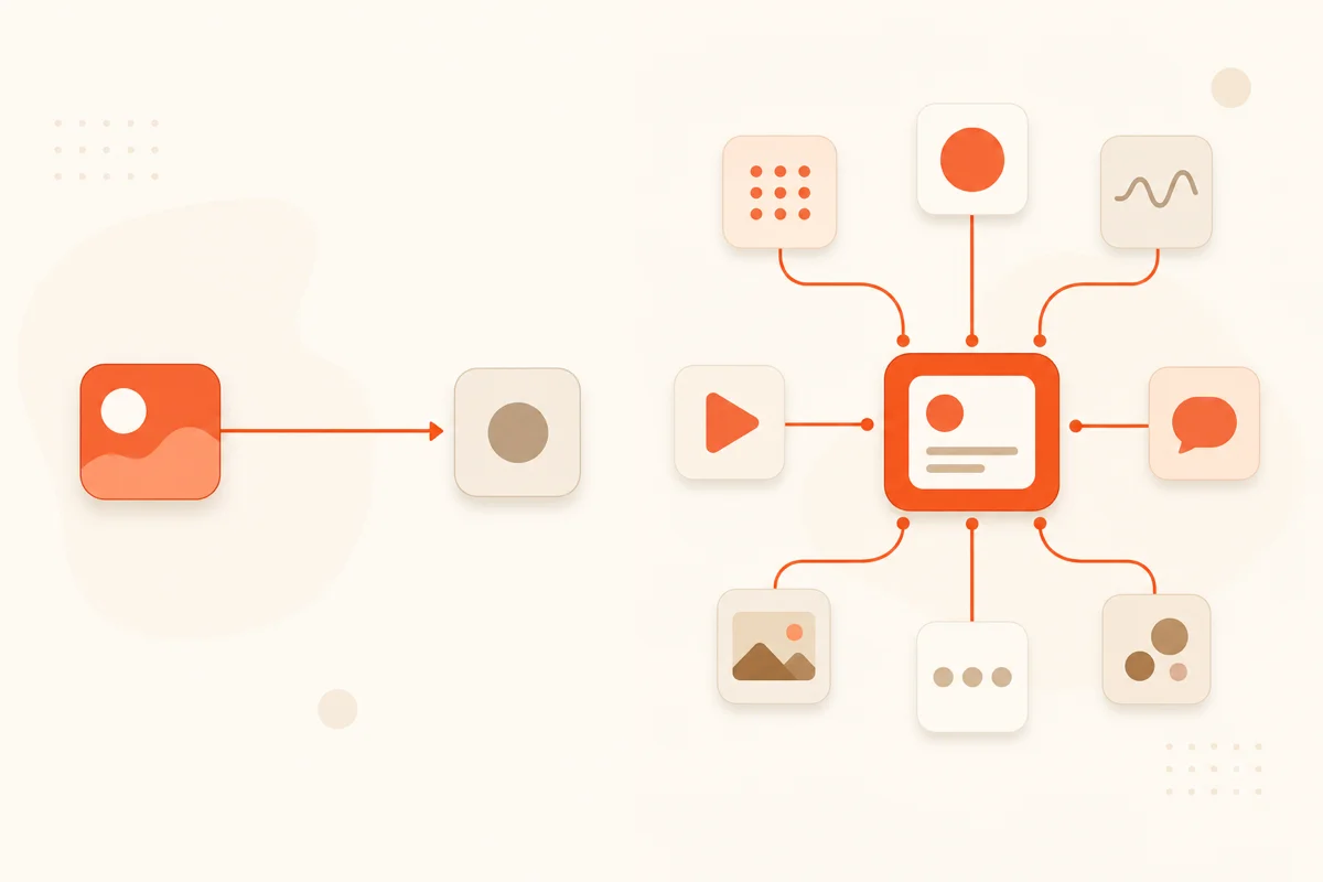 Diagram comparing native Facebook scheduling to a scheduler that posts to eight networks from one place