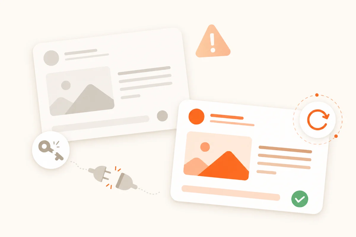 Illustration of a scheduled post failing because of an expired Facebook access token