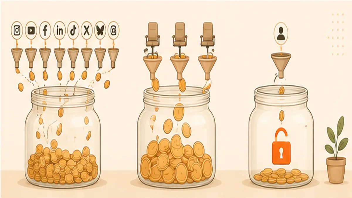 Three jars filling with coins at different rates, labelled per-channel, per-seat and flat pricing