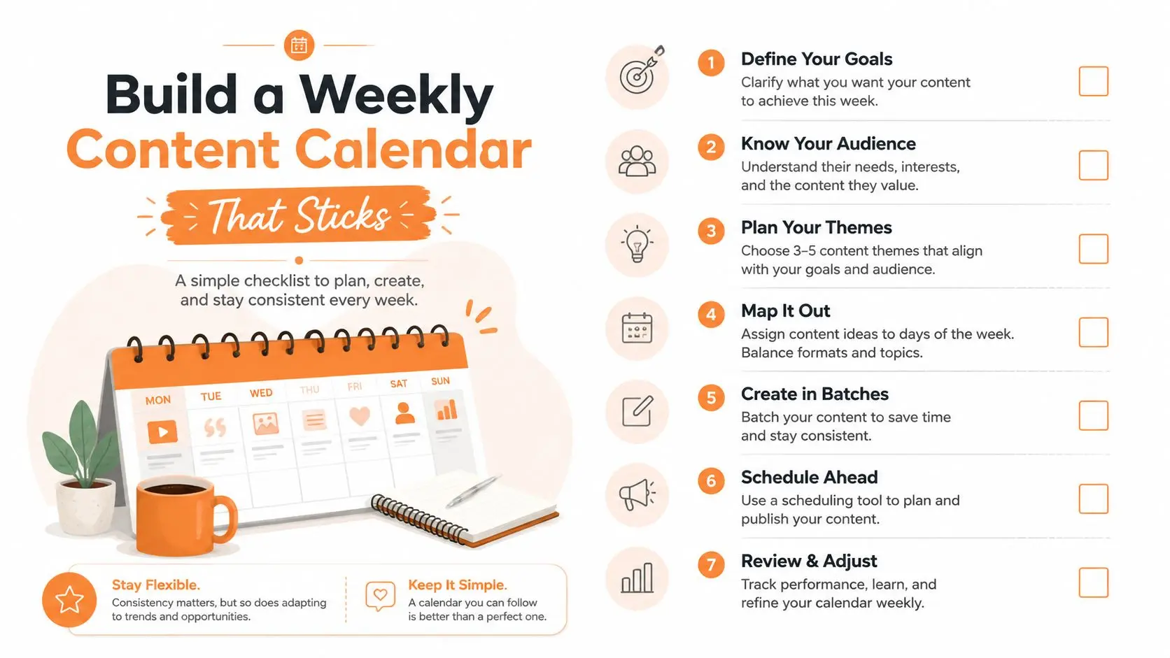 A weekly Instagram content calendar with format slots, owners, deadlines, and planning checks