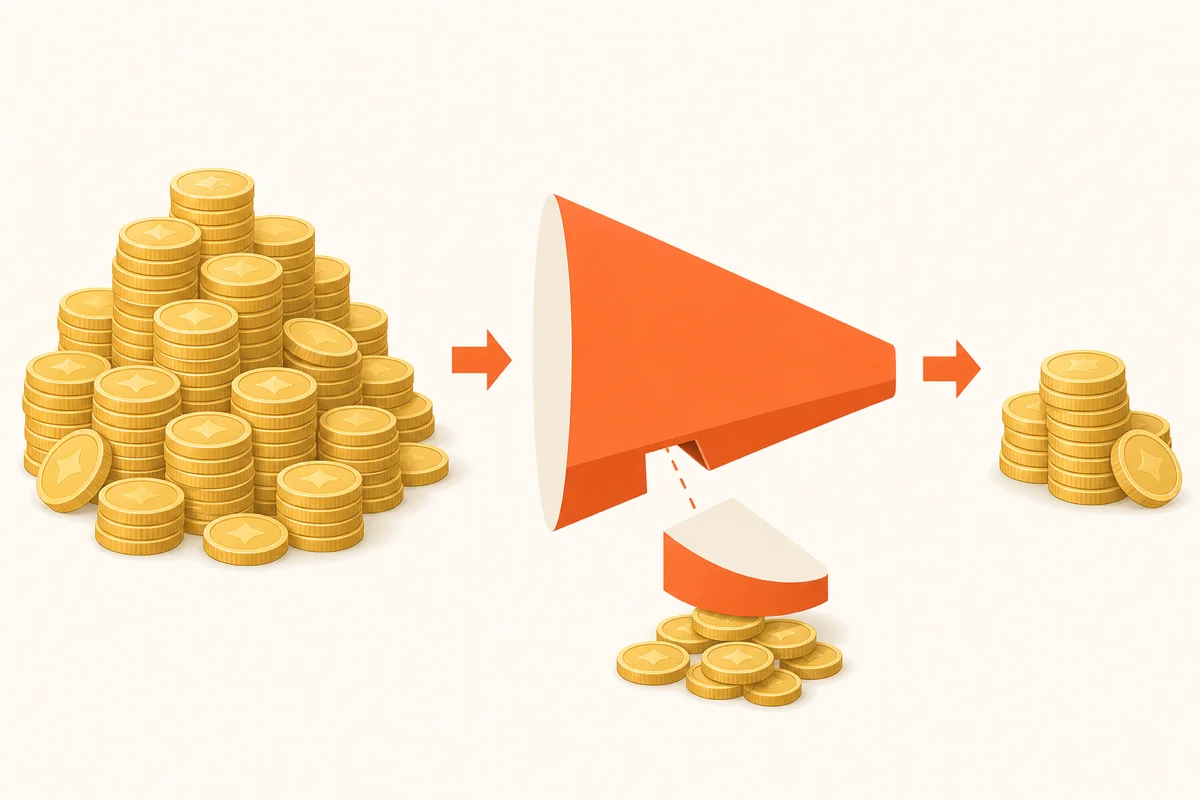 Funnel showing advertiser CPM flowing through YouTube's 45% cut into a creator's RPM payout